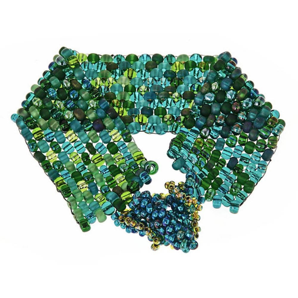 Emerald-green hand beaded cuff